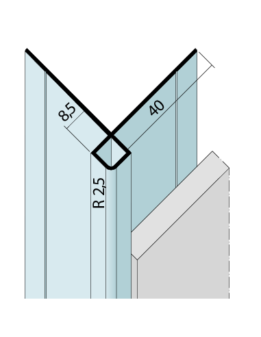 Corner bead profile no. 9440 - 3.00 m PROTEKTOR Description
Corner profile for facade cladding of 8.5 mm. Please observe the application instructions and technical requirements. Aluminum corner profile designed to create an optimal facade structure. It creates a clean edge and covers the cutting surfaces and unevenness of the casing. Suitable for wall mounting of tiles up to 8.5 mm thick.

Profile length: 3 m
clading 8,5 mm
Material: aluminium
use: hpl, trespa, fundermax, bond

The aluminium corner profile for exterior edges provides for optimal facade design. The profile creates clean edges, provides coverage for cut surfaces along the façade and it is suited for cladding of 8.5 mm.