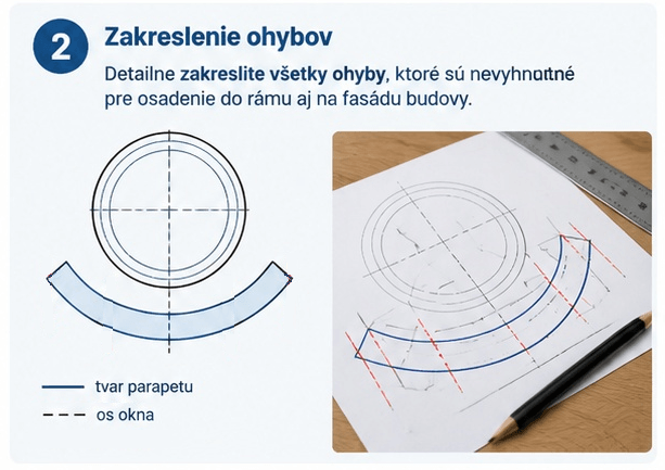 Drawing of a circular window sill — setting out step 2
